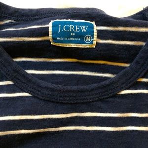 Pair of J. Crew long sleeve t’s, blue and white striped and grey, medium